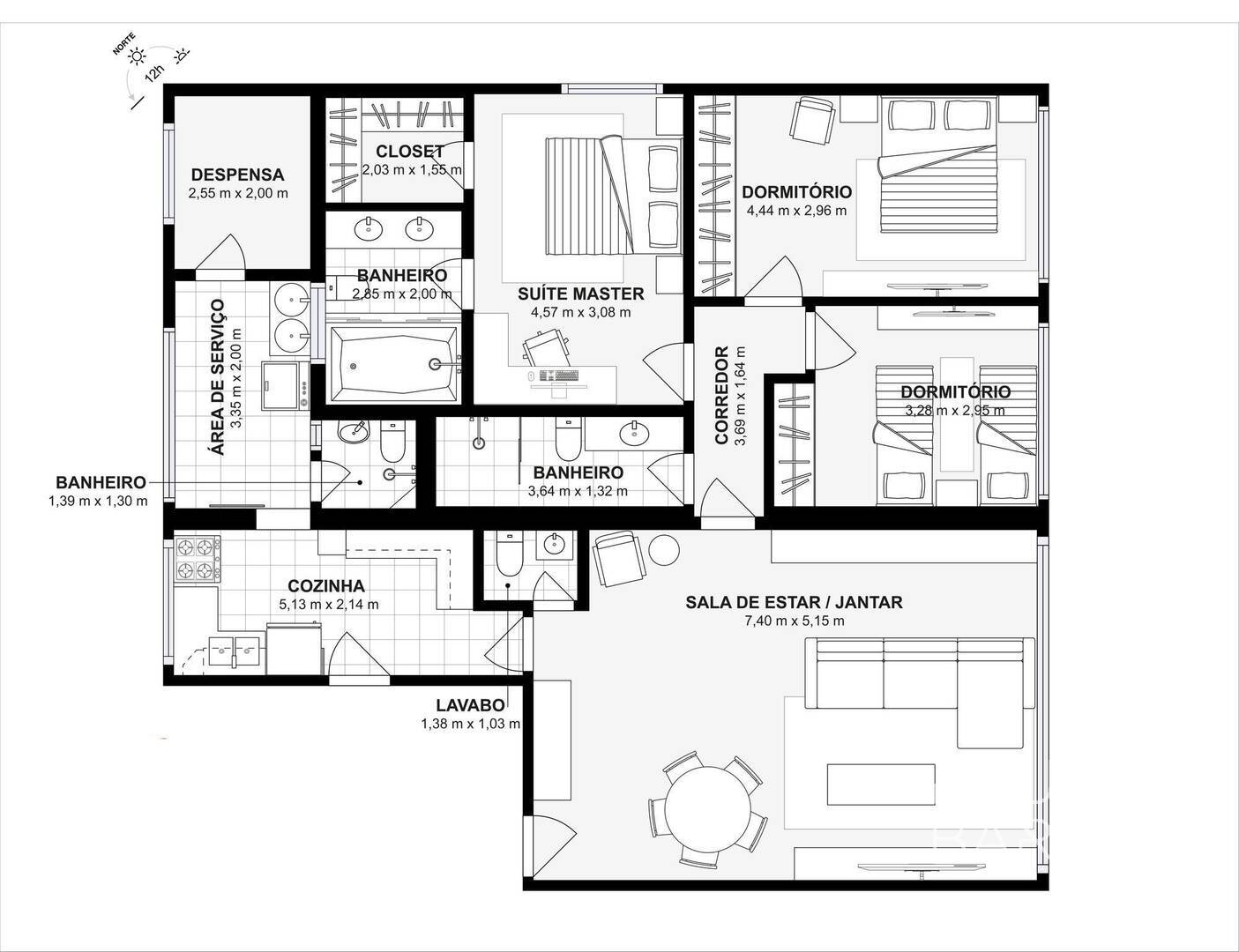 Apartamento à venda com 3 quartos, 137m² - Foto 2